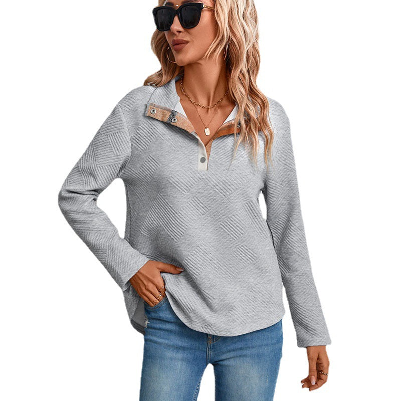 Women's casual sweater with fashionable quilted design and practical button details, size