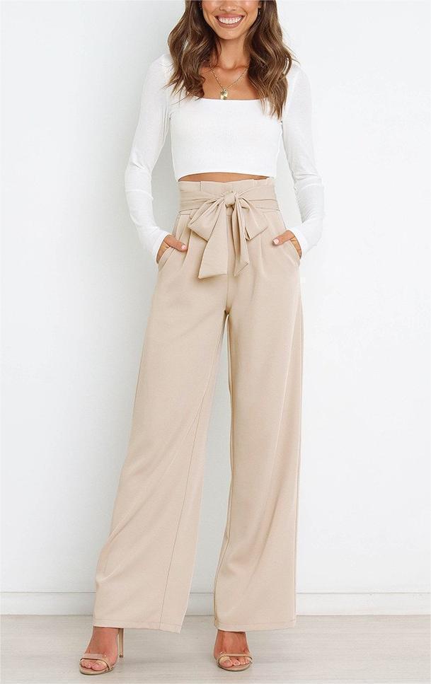 Damen elegante weite Stoffhose mit Taillengürtel GR