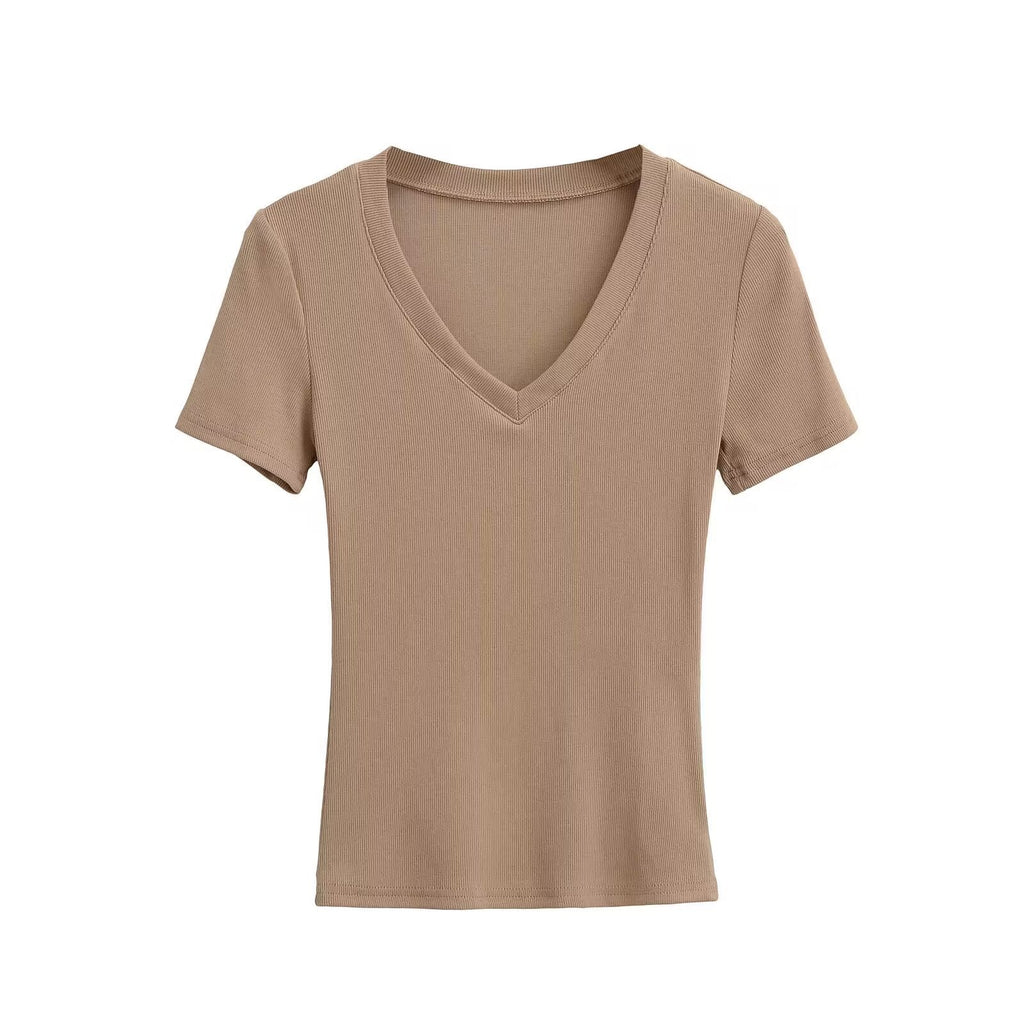 Damen V-Ausschnitt T-Shirt aus hochwertiger Baumwolle mit bequemer Passform GR