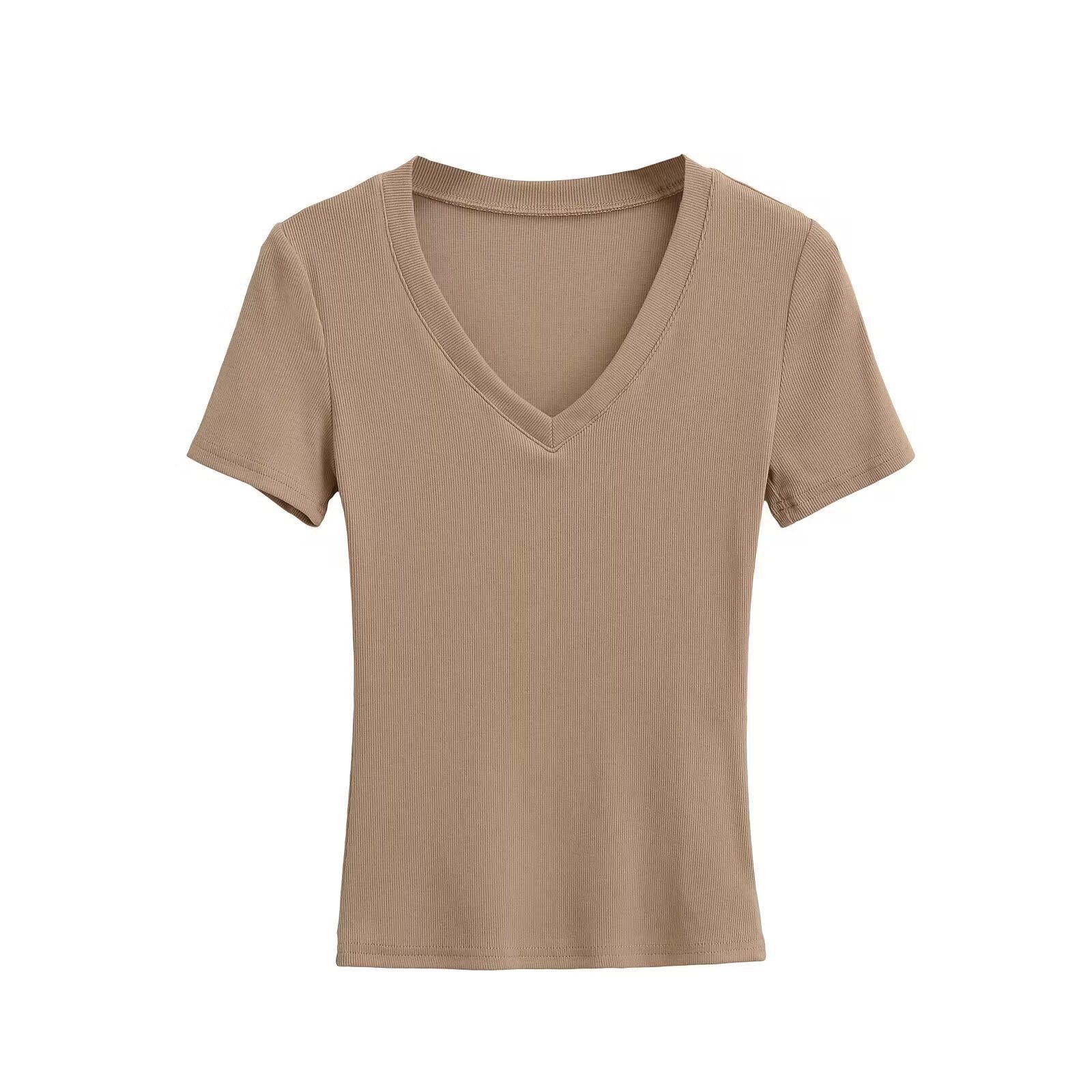 Damen V-Ausschnitt T-Shirt aus hochwertiger Baumwolle mit bequemer Passform GR