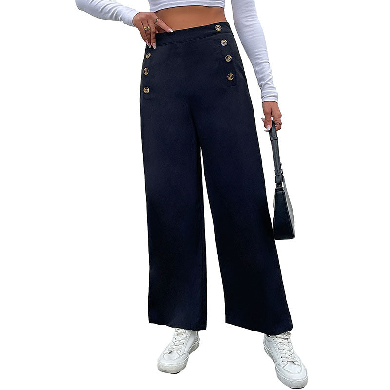 Damen Weite Hose mit dekorativen Knöpfen GR