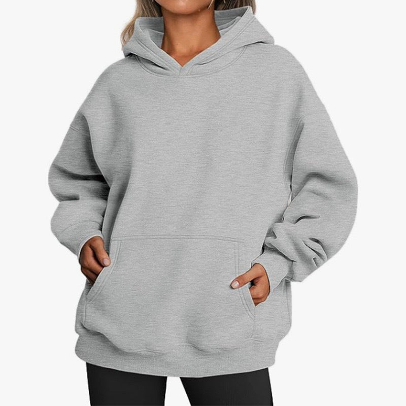 Damen oversized Kapuzenpullover aus weichem Baumwollmix mit praktischen Taschen GR