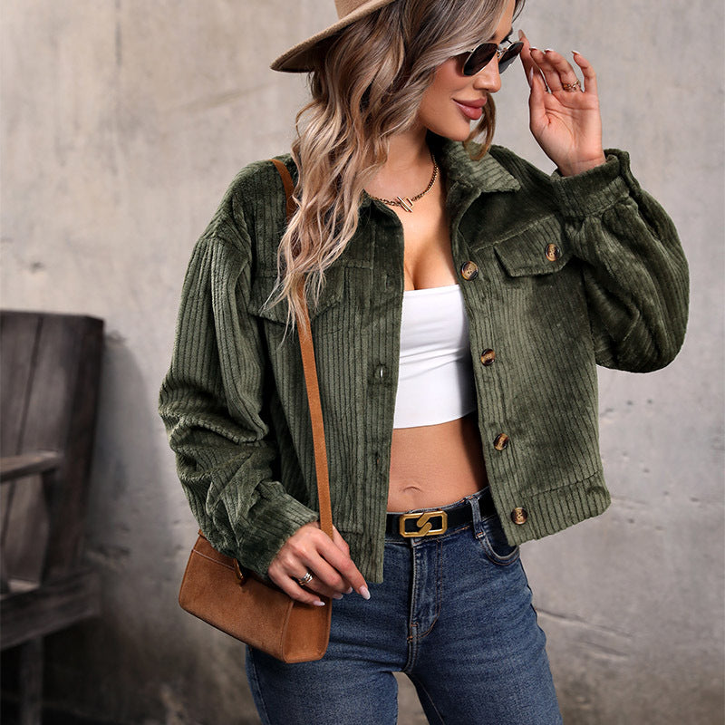 Women's cardigan in a casual corduroy look with decorative buttons and two chest pockets, size S