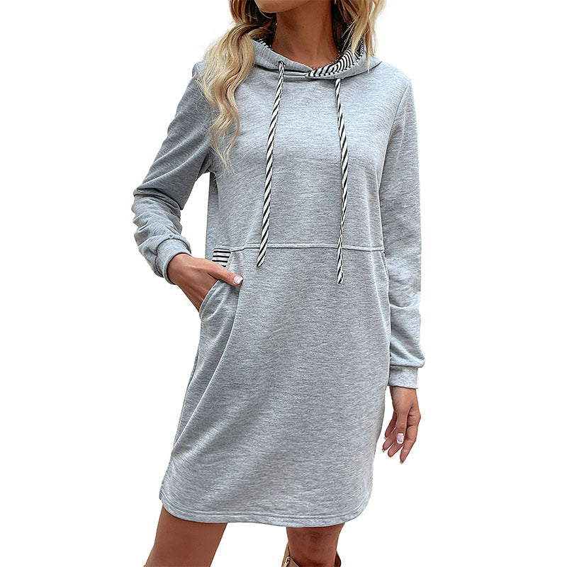 Damen Hoodie-Kleid mit seitlichen Taschen und modischer Kapuze GR