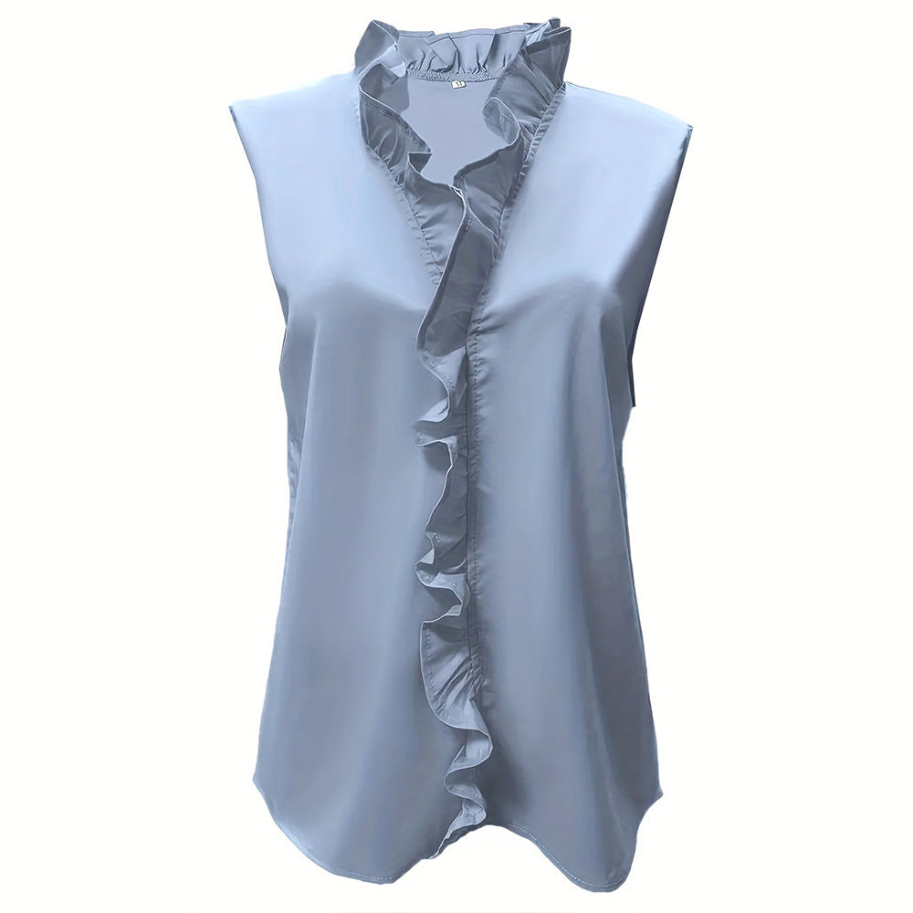 Women's blouse with elegant ruffle detail and timeless cut, size S
