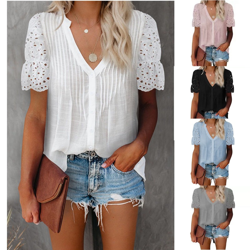 Damen Bluse mit raffinierten Stoffdetails und Spitzenärmeln GR