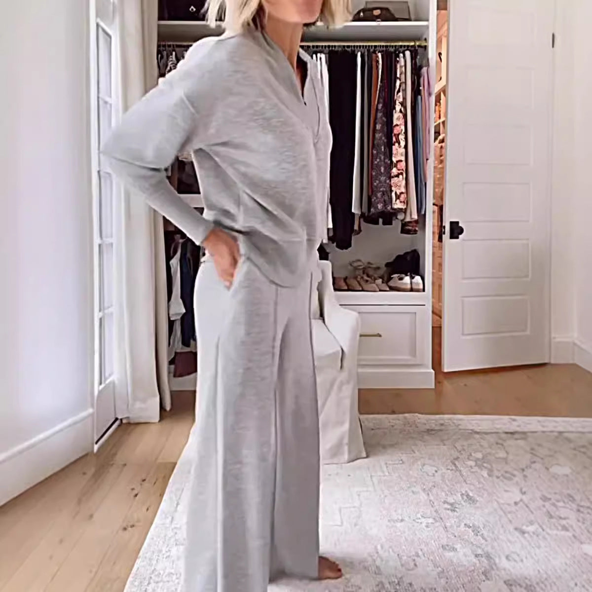 GR | Loose top and wide-leg trousers set 