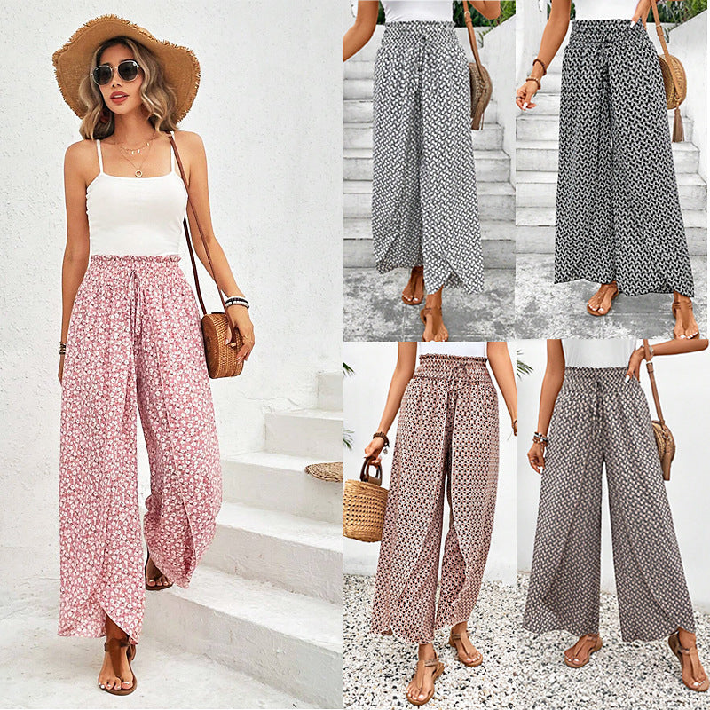 Damen weite Sommerhose mit elastischem Bund und floralem Design GR