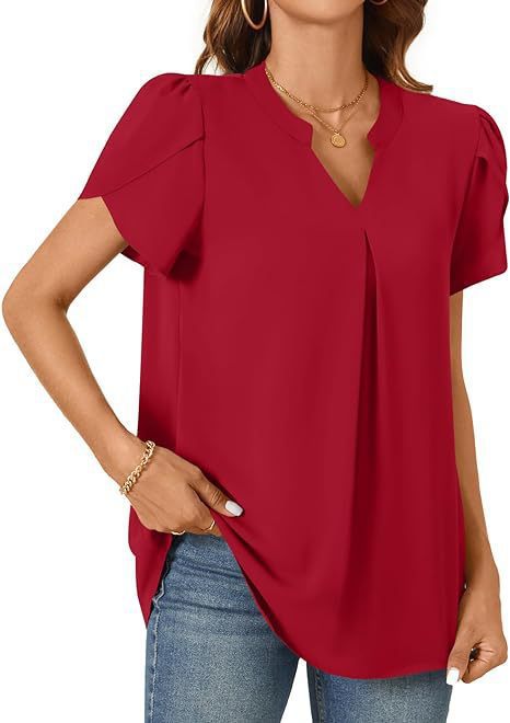 Damen Bluse mit eleganter V-Ausschnitt-Detail und leichten Puffärmeln GR