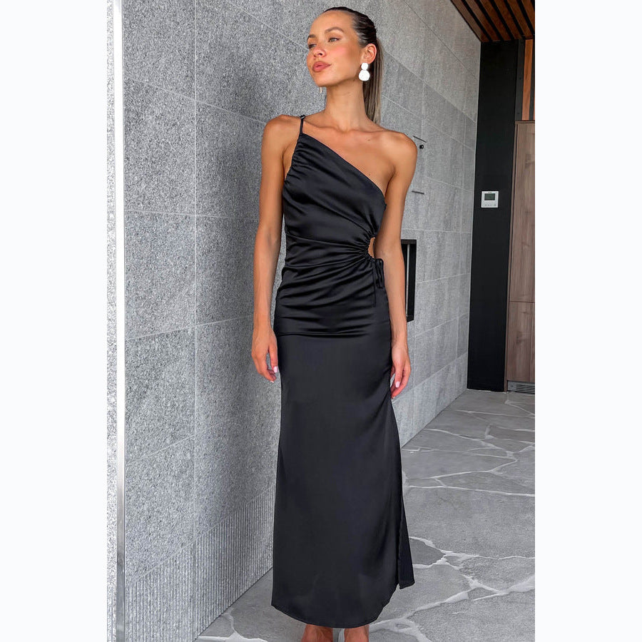 Damen Asymmetrisches Cocktailkleid mit elegantem Seitenschlitz und verzierter Taille GR
