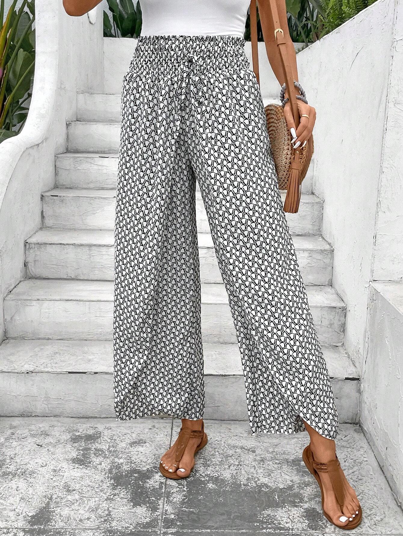 Damen weite Sommerhose mit elastischem Bund und floralem Design GR