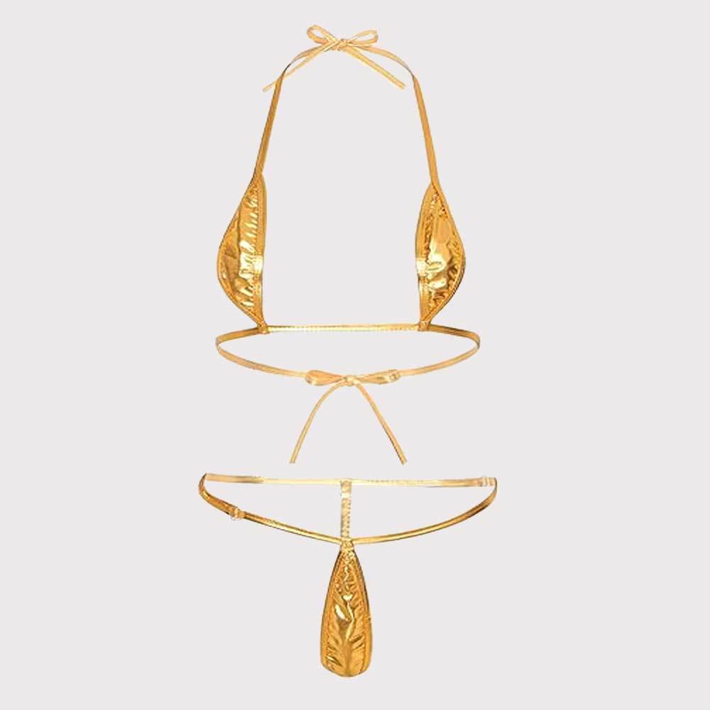 Women's bikini set with a glossy design and adjustable straps, size [size missing]