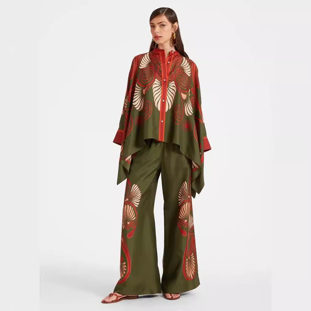 GR | Stand-up collar top and trouser set 
