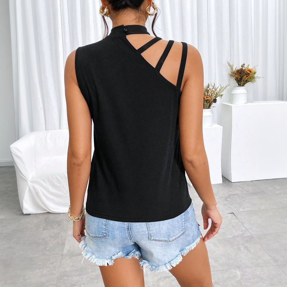 Women's sleeveless top with creative cut-out design, size S