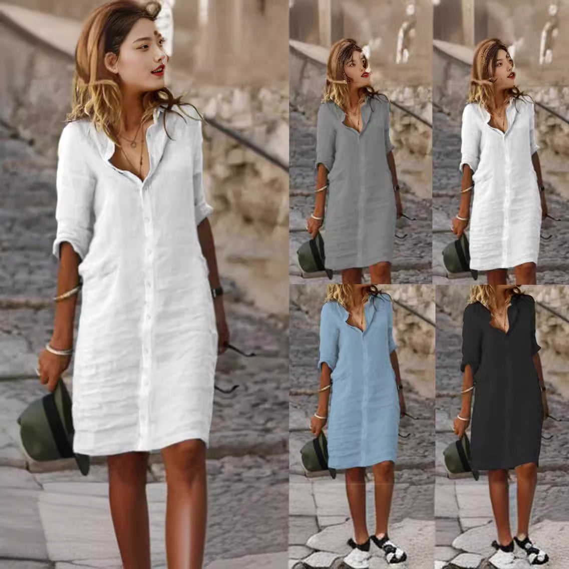 Women's casual shirt dress with chic details, size