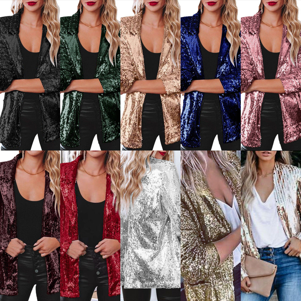 Women's elegant sequined blazer with shimmering finish, size GR
