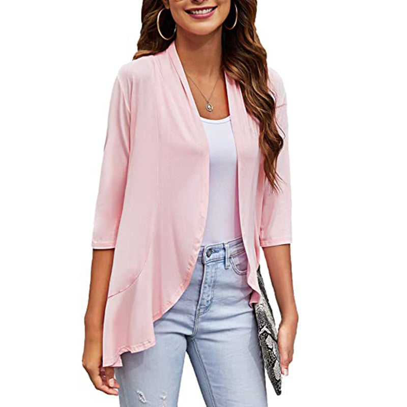 Women's lightweight chiffon jacket with open front and 3/4 sleeves, size