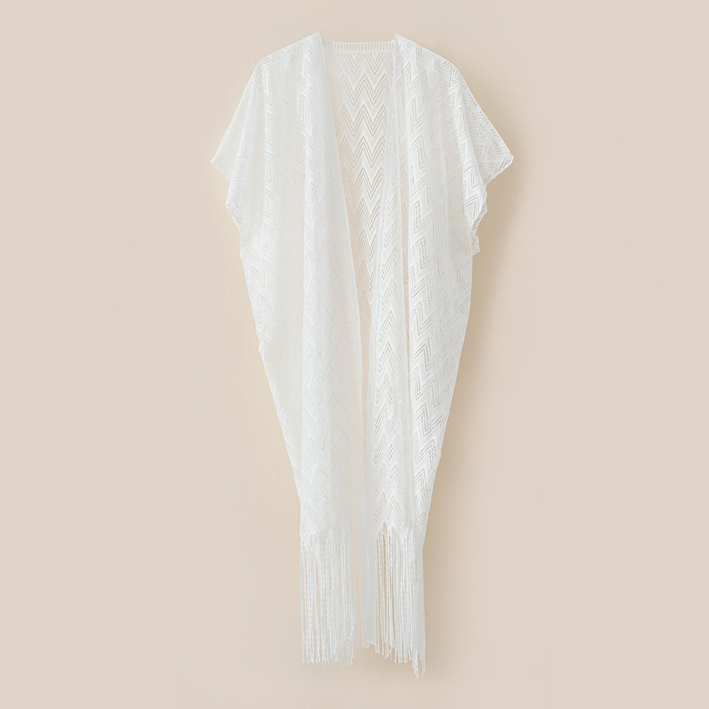 Women's elegant and airy kaftan with fringed edges, size GR