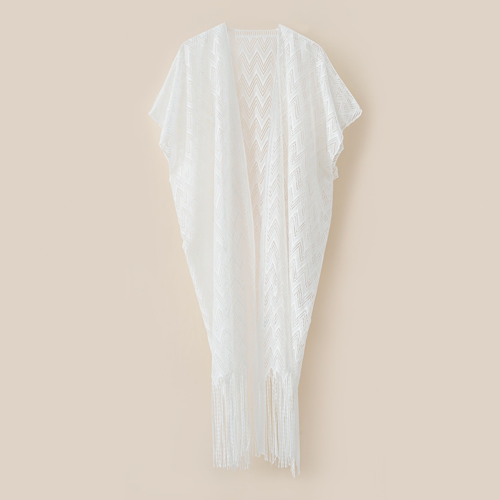 Women's elegant and airy kaftan with fringed edges, size GR