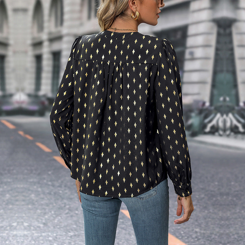 Damen Bluse mit elegantem V-Ausschnitt und feinen Rüschendetails GR