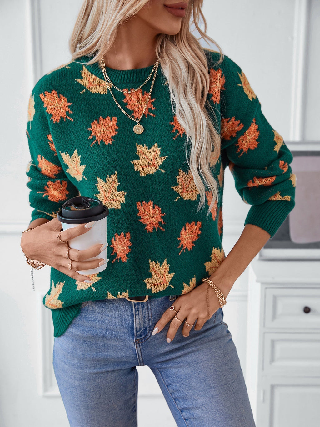 GR Maple Leaf Jacquard Freizeit Pullover Sweater