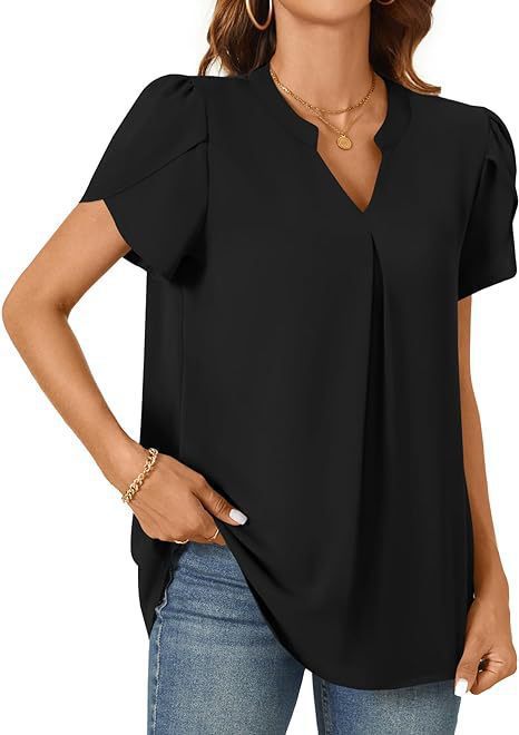 Women's blouse with elegant V-neck detail and light puff sleeves, size [size]