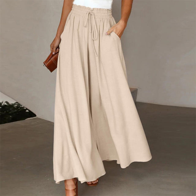 GR | Leichte Damen Leinenhose Mit Weitem Bein Für Frühling Und Sommer
