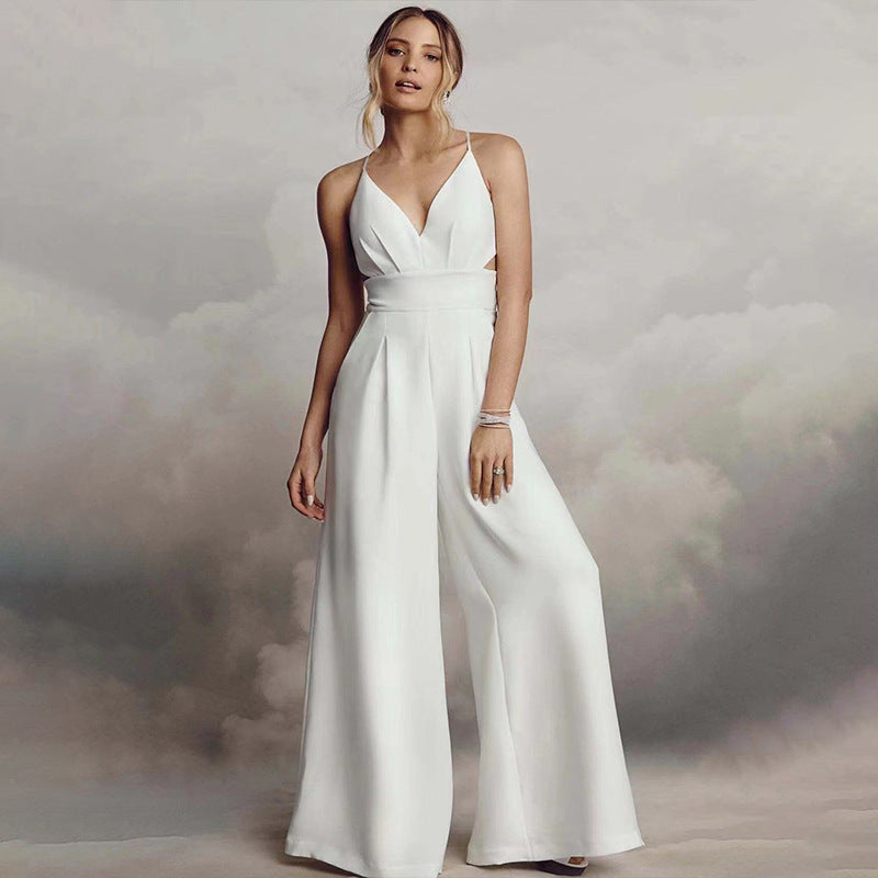 GR | Sleeveless Spaghetti Strap V-Neck Bodycon Backless Jumpsuit