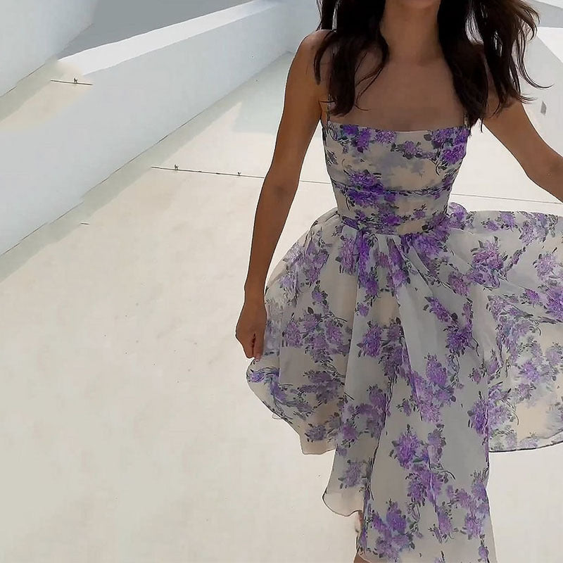 GR | Elegant strap print High-quality dress