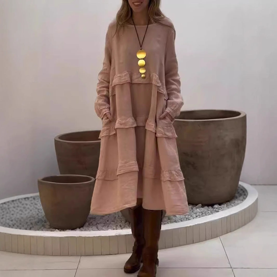 GR | Rüschengerundhalslangärmeliges Kleid