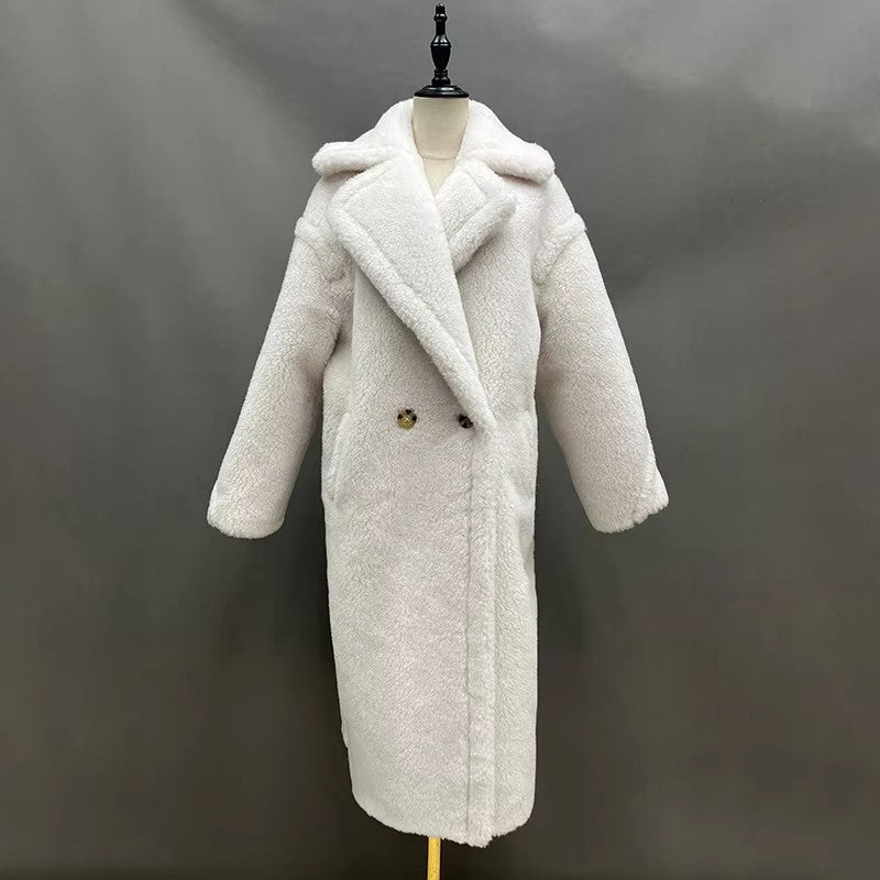 Women's fleece coat with double button placket and trendy cut, size S