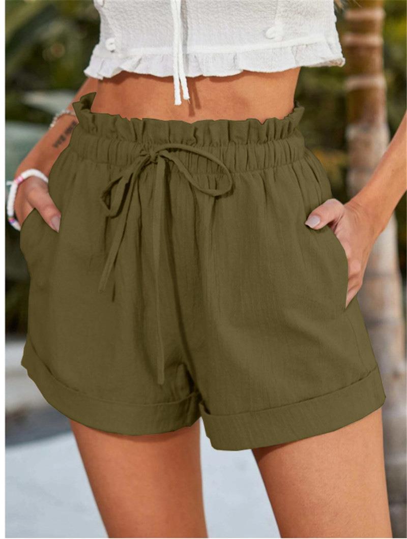 Women's elegant high-waisted fabric shorts with side pockets, size