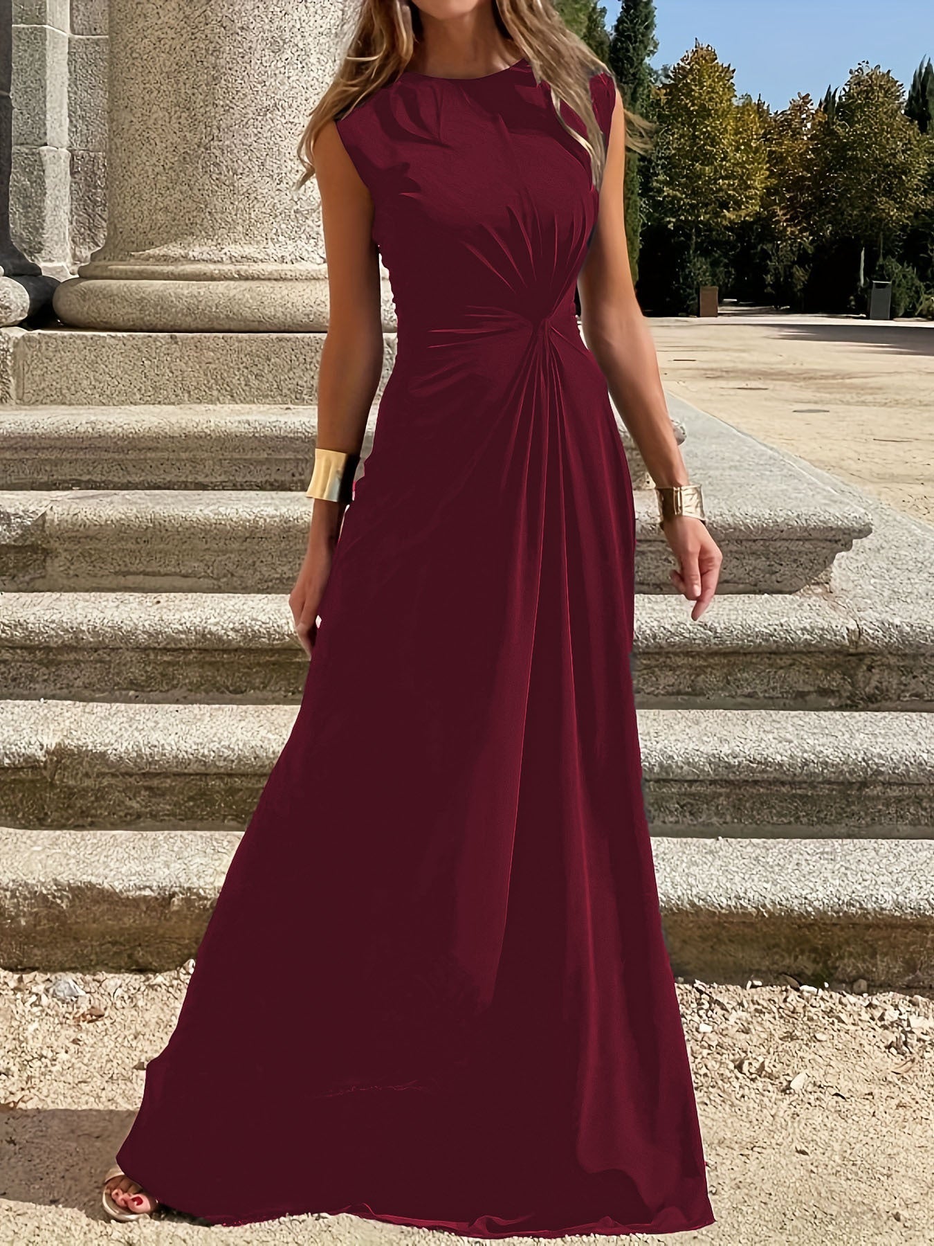 Women's elegant evening dress with chic pleats and figure-hugging cut, size [size missing]