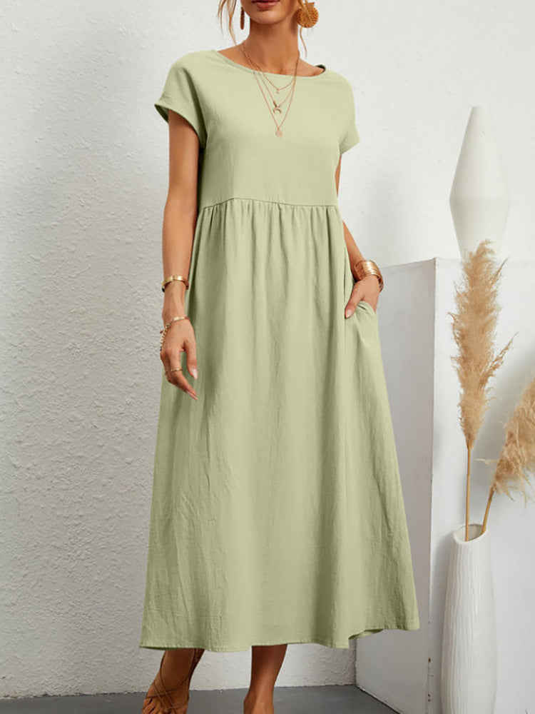 Women's midi dress with a relaxed fit and side pockets, size
