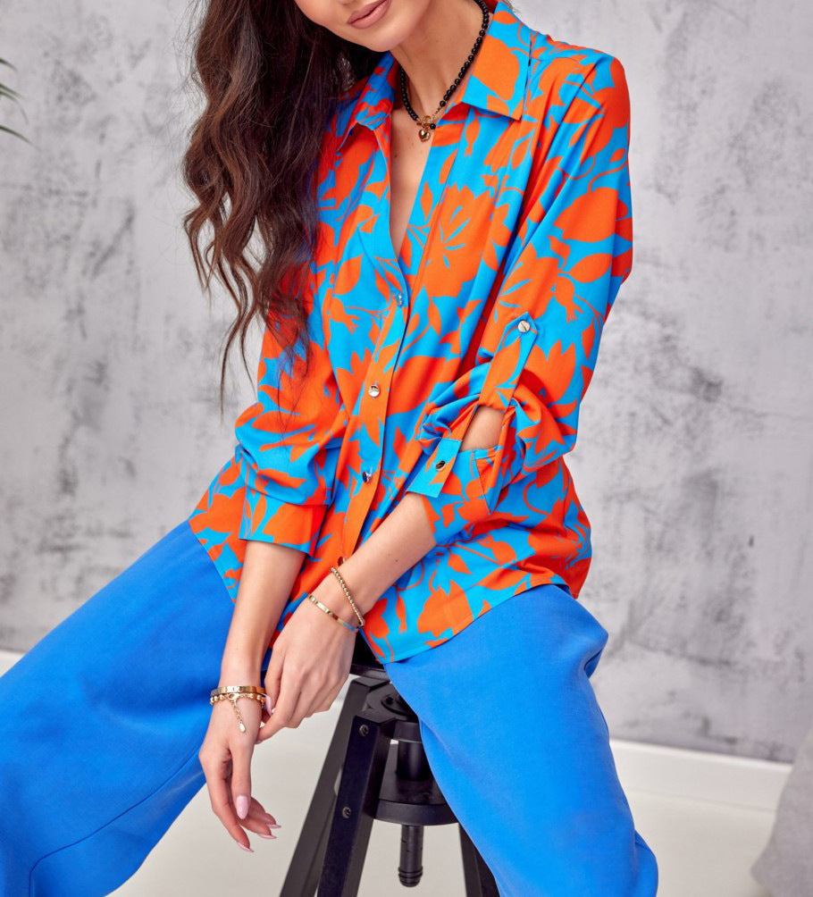 GR | Floral button-front long-sleeved top/shirt