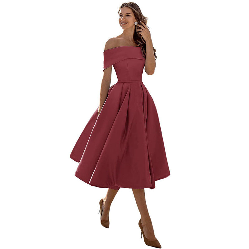 GR | Casual Fashion Satin Cocktail Dress Strapless 