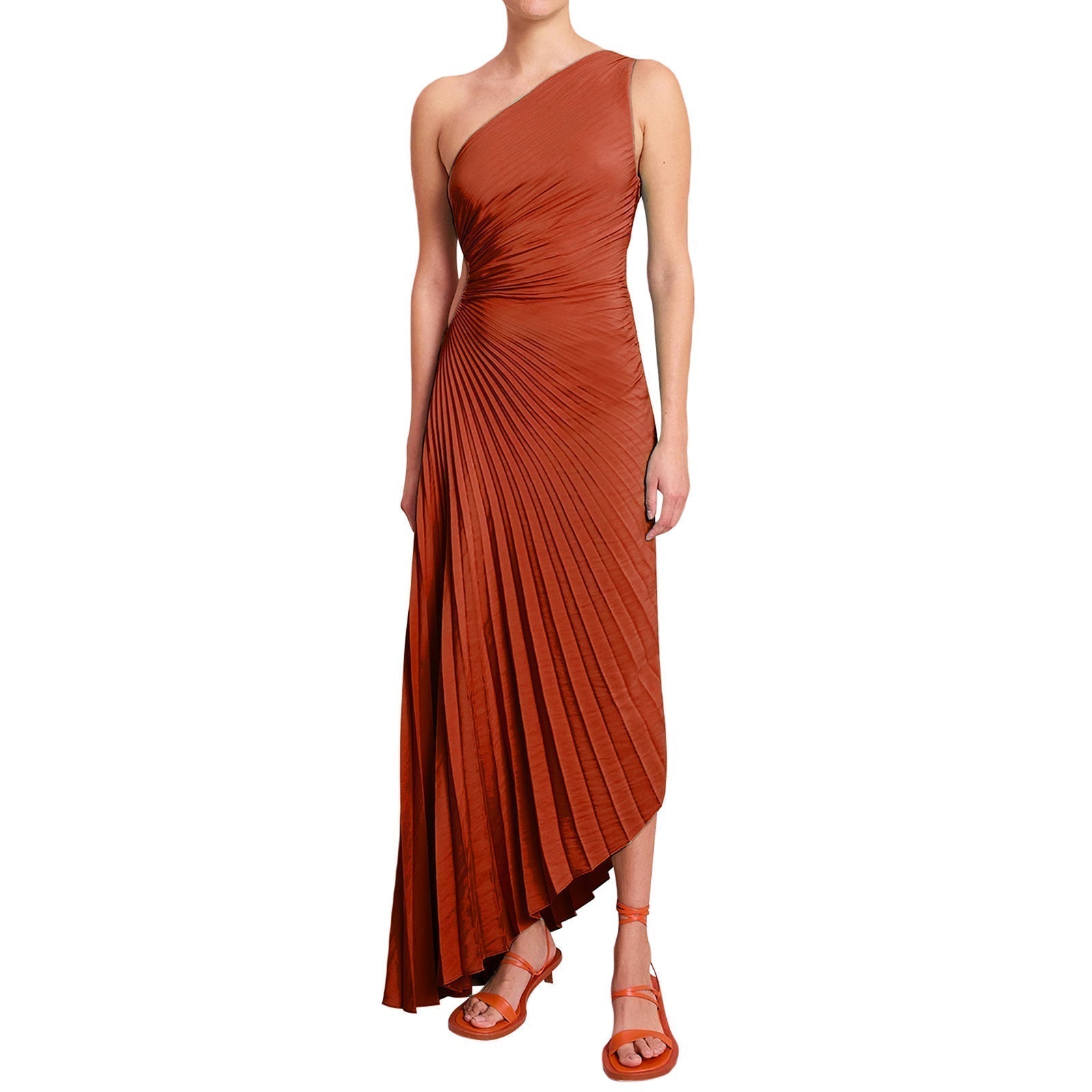 GR | One Shoulder Plissee Midi Kleid