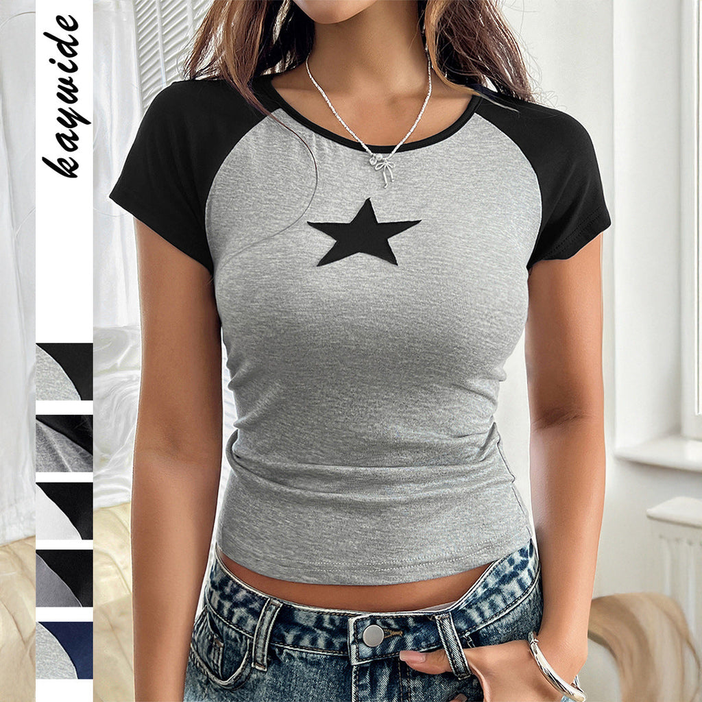 Damen figurbetontes T-Shirt mit grafischem Sternmotiv GR