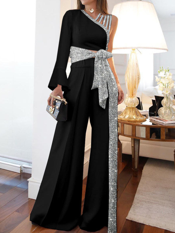 GR | Off-Shoulder Wide Leg Trousers Set