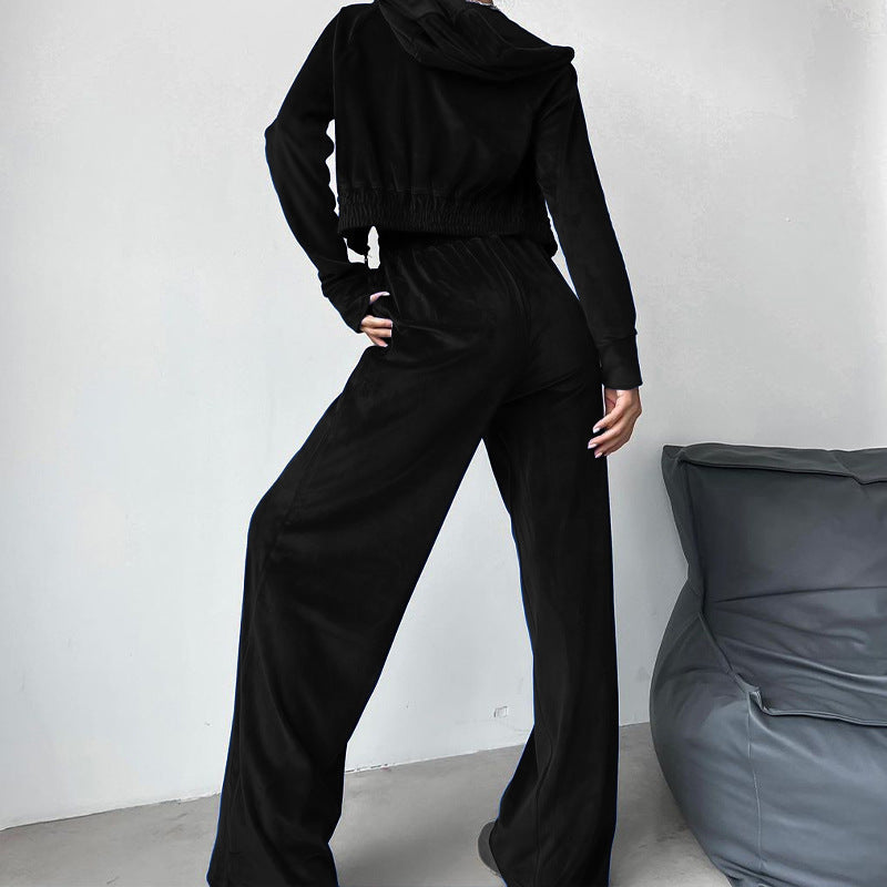 Damen Sportliches Freizeit-Set mit lässiger Kapuzenjacke und weit geschnittenen Hosen GR