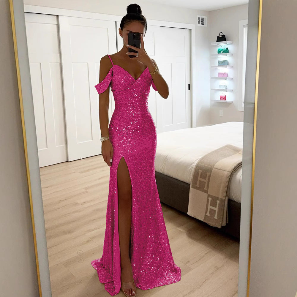 GR | Elegant women's dress with sequins and straps