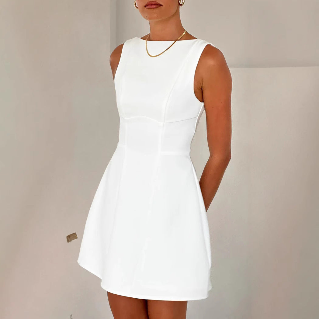 Women's A-line dress with asymmetrical neckline, size