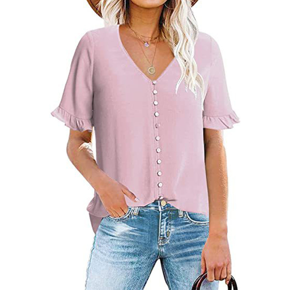 Damen Bluse mit Rüschendetails und Knopfleiste GR