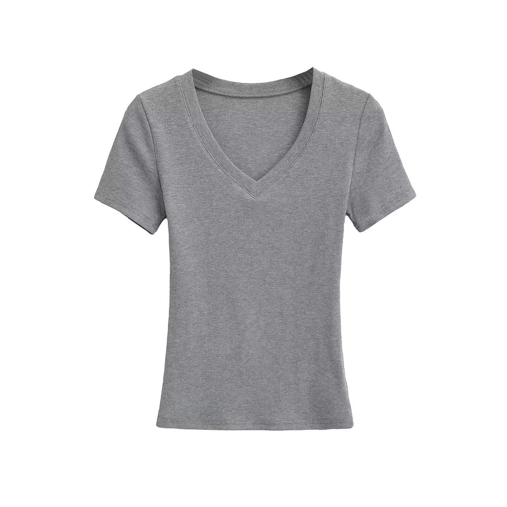 Damen V-Ausschnitt T-Shirt aus hochwertiger Baumwolle mit bequemer Passform GR