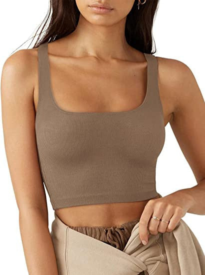 Women's crop top with ribbed fabric and wide straps, size