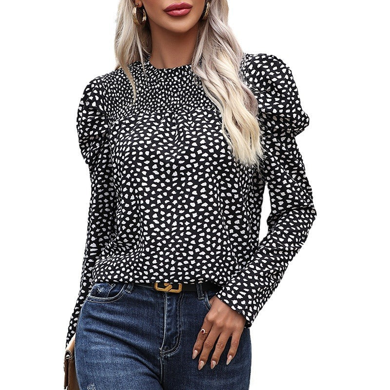 Damen Bluse mit Puffärmeln und modernem Herzmotiv GR