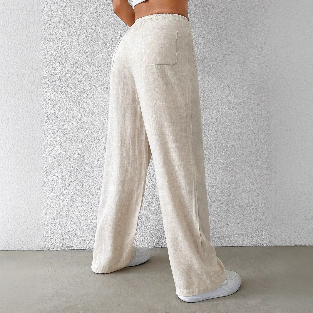 Damen weite Leinenhose mit elastischem Bund und praktischen Taschen GR