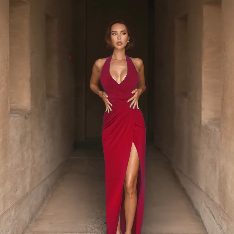 Damen Abendkleid mit verführerischem V-Ausschnitt und eleganter Drapierung GR