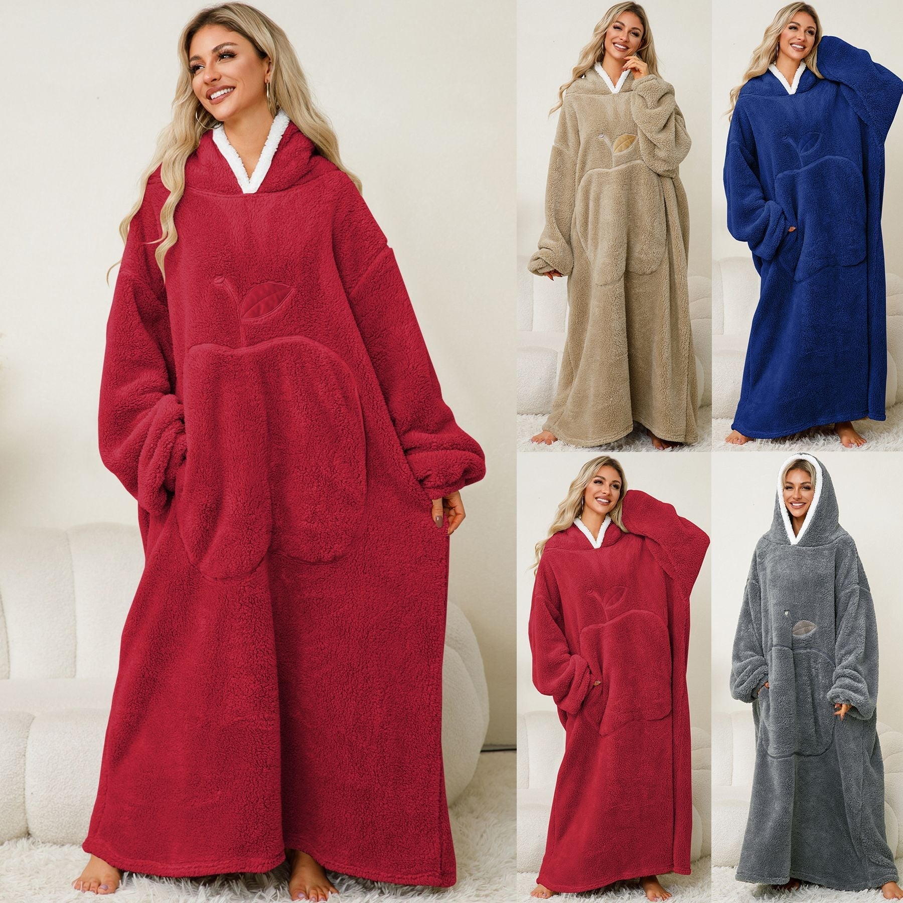 Damen Kuscheliger Hoodie-Decke mit großen Taschen und kontrastierendem Innenfutter GR