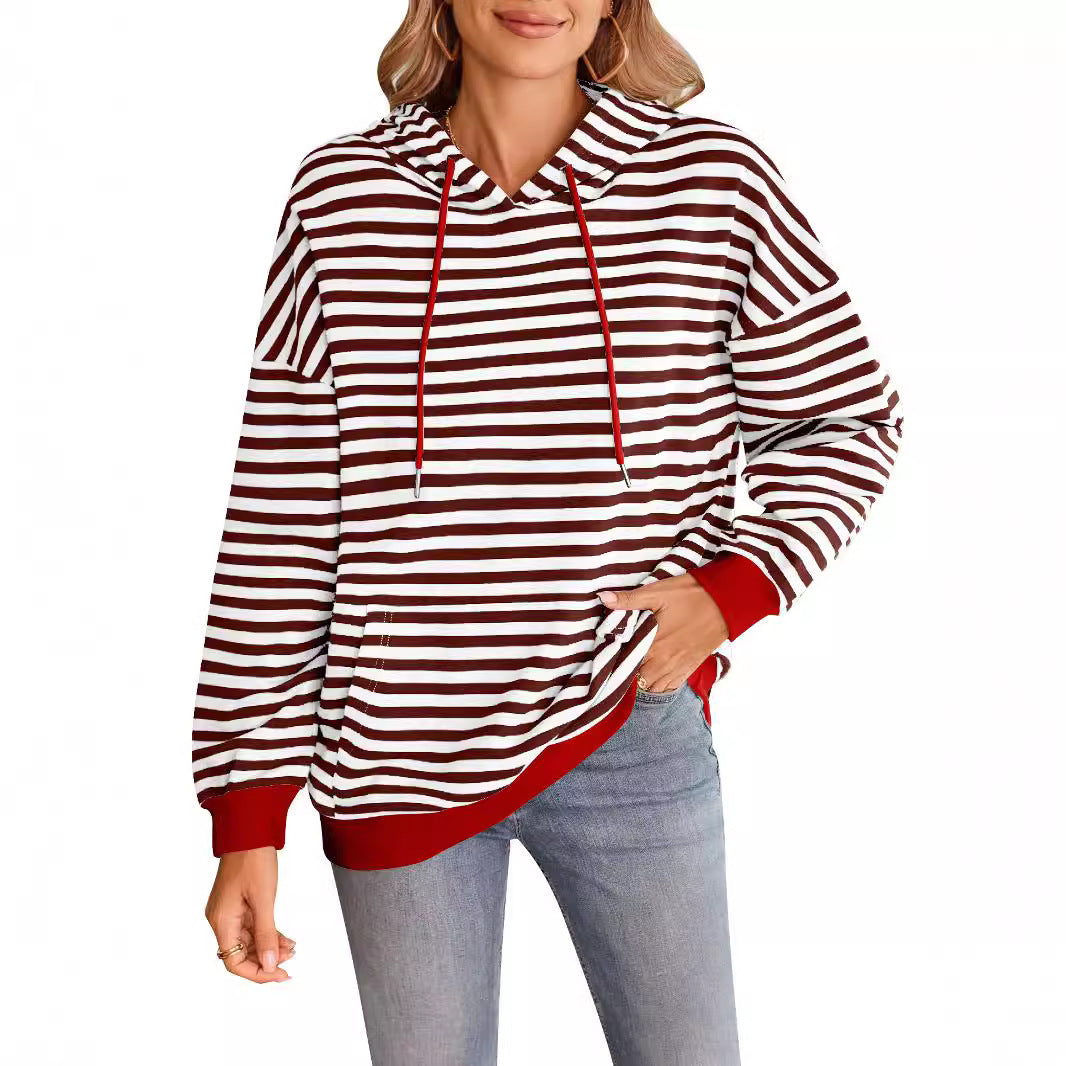 Damen gestreifter Kapuzenpullover mit stylischer Kängurutasche GR